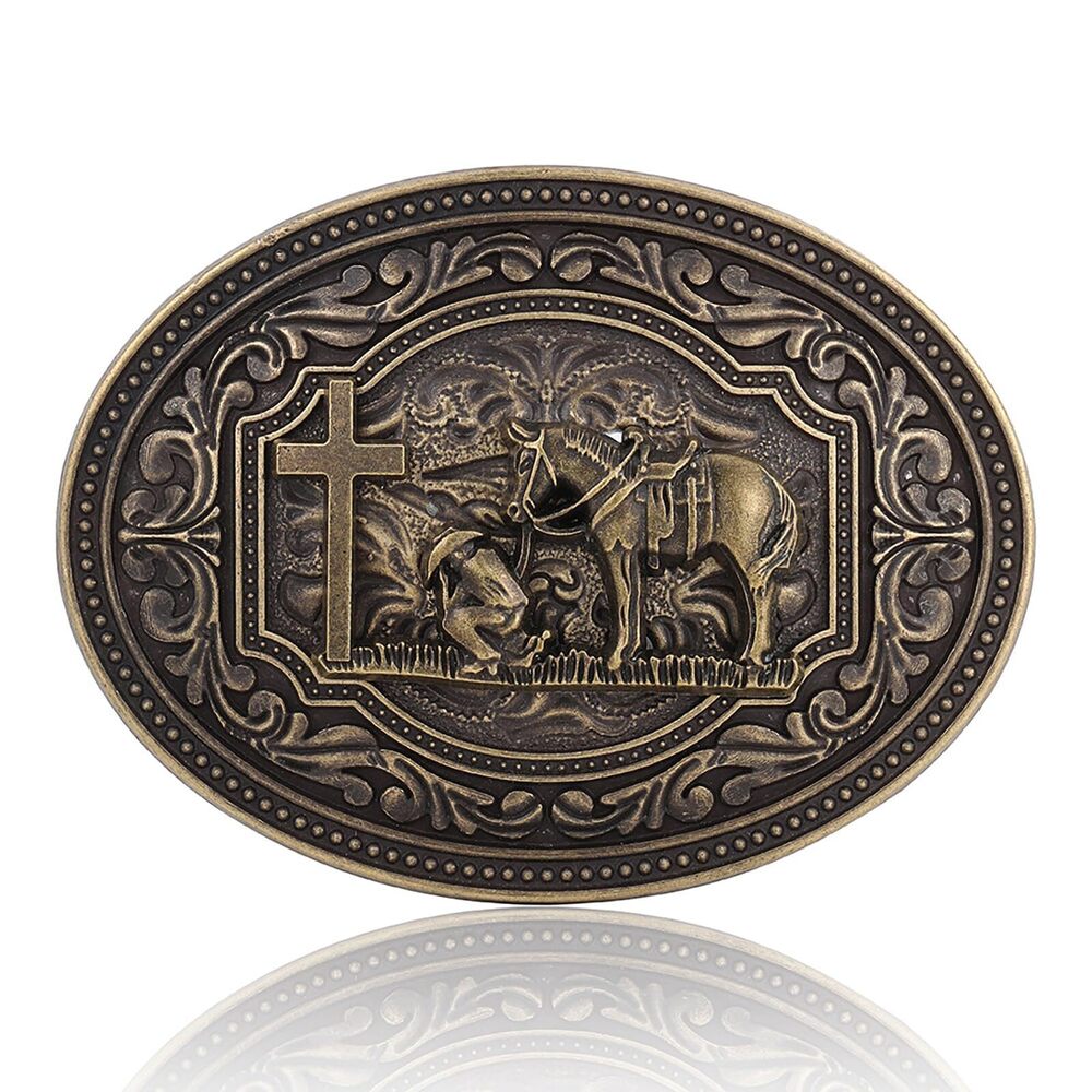8374 Belt Buckle Western Cowboy Vintage Rodeo Cross Prayer Horse Belt